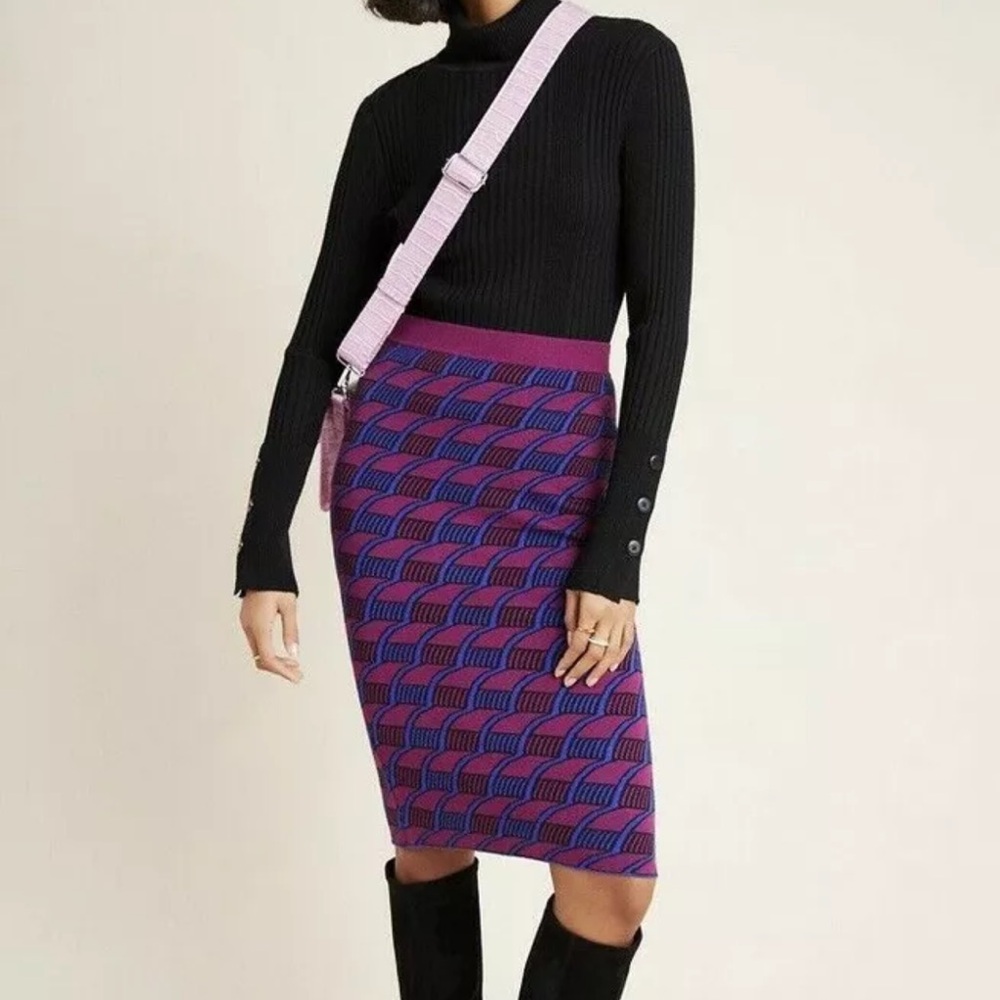 Anthropologie Maeve Geometric Knit Purple and Blue Women's‎ Skirt Size LP